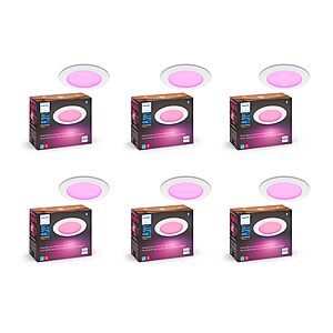 6-Pk 6" Philips Hue 1200 lm Smart Slim LED Recessed Downlight $225 + Free S&H